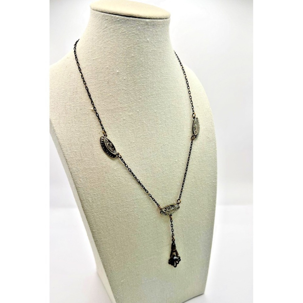 Vintage Egyptian Revival Necklace Pharaoh Pendant Brass Tone Art Deco Figural - Picture 11 of 16